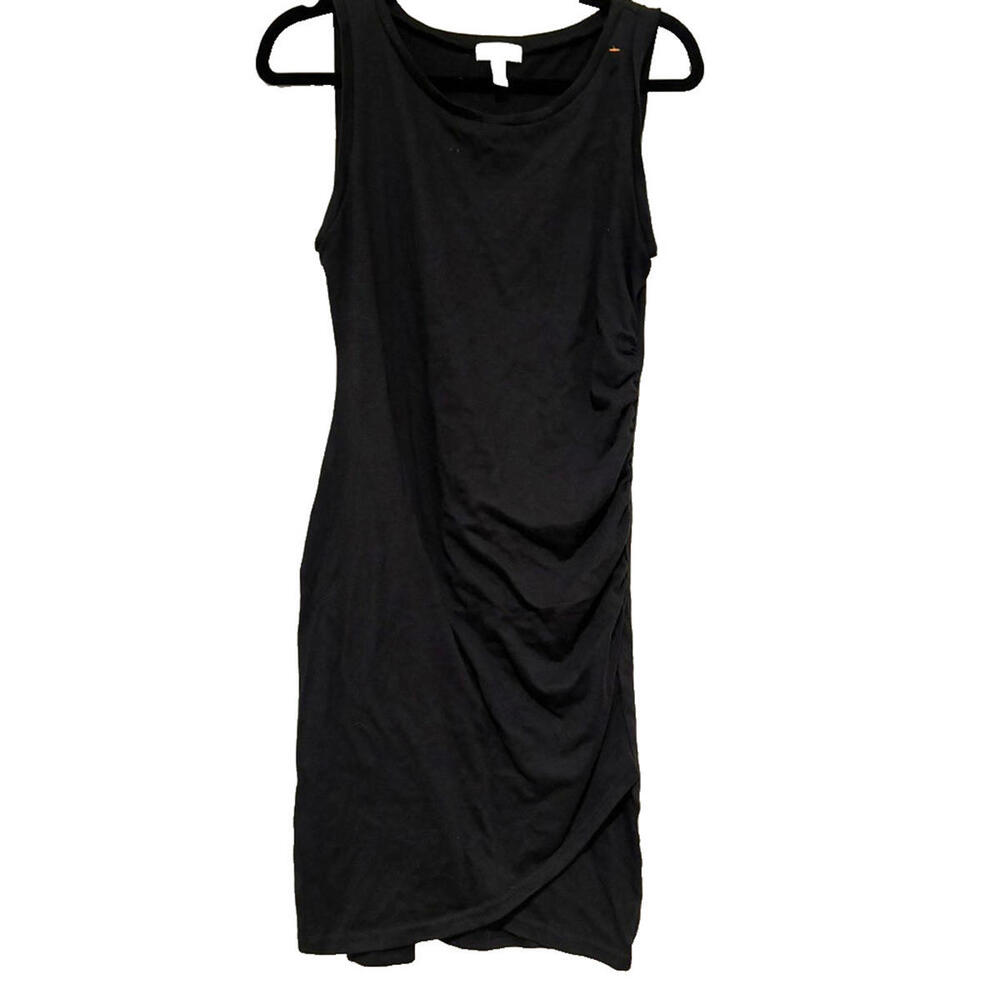 Anthropologie Leith sz M black tank dress ruching #3092